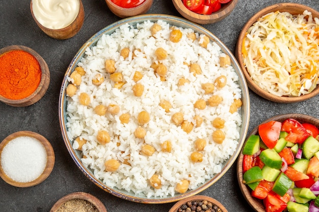 Close-Up View of Sauerkraut Salad with Peas, Rice, Mayonnaise, Spices, and Ketchup – Free Download