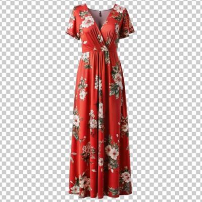 Bridal Red Maxi Dress on Transparent Background – Free Download