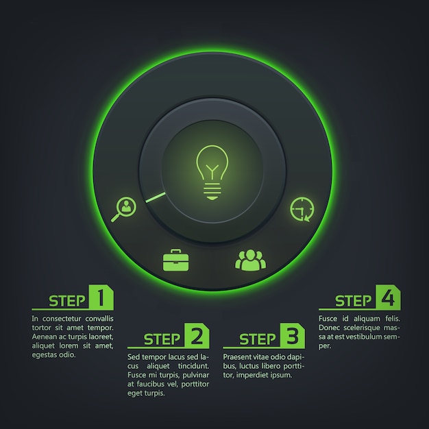 Abstract Infographic Template with Round Button and Green Backlight – Free Download