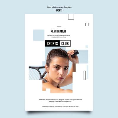 Vertical Sports Training Flyer Template with Geometric Cut-Out Shapes – Free Download