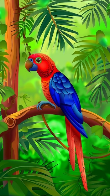 A Parrot on a Tree Branch with a Blurry Background – Free Download