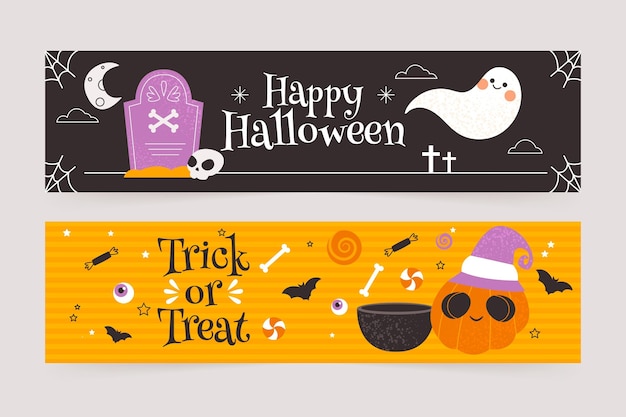 Halloween Banner Templates in Flat Design – Free Download