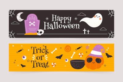 Halloween Banner Templates in Flat Design – Free Download