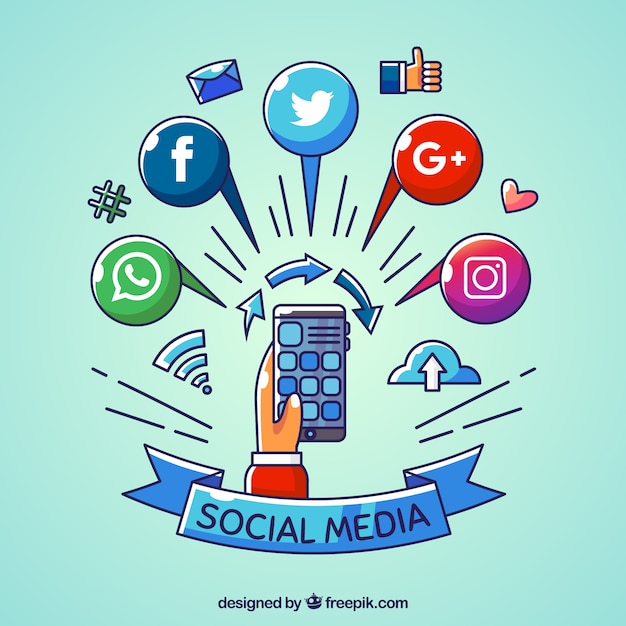 Flat Social Media Background Featuring a Mobile Phone – Free Download