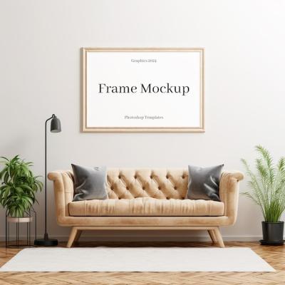 Realistic PSD Photo Frame Mockup in a Living Room – Free Download