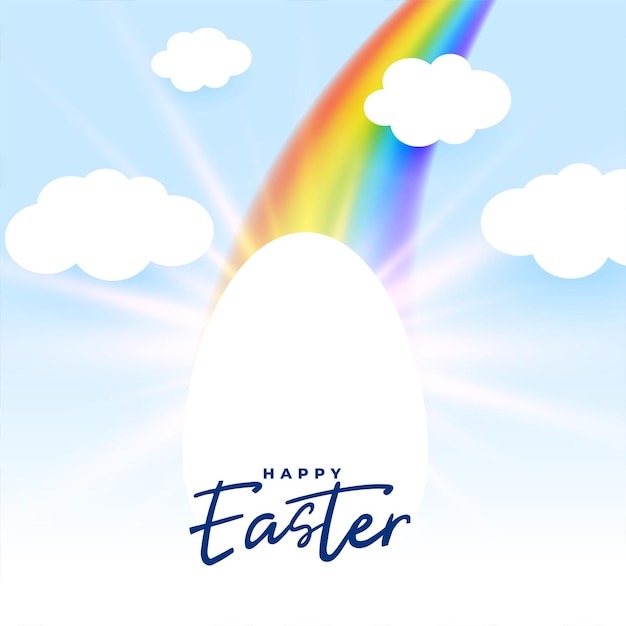 Happy Easter Card Featuring Colorful Rainbow and Sky Clouds – Free Download