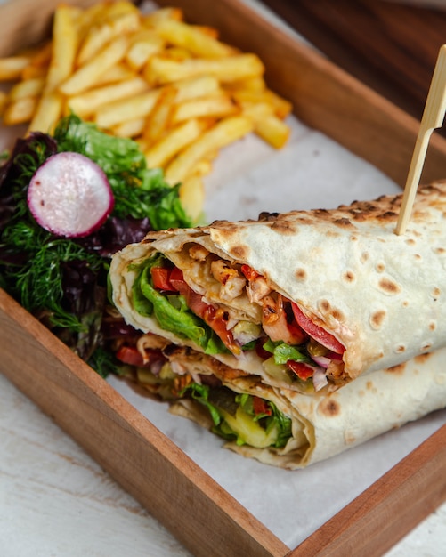 Delicious Chicken Wrap with Vegetables and French Fries – Free Download