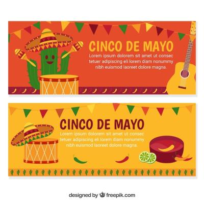 Cinco de Mayo Banners Featuring Traditional Mexican Elements – Free Download