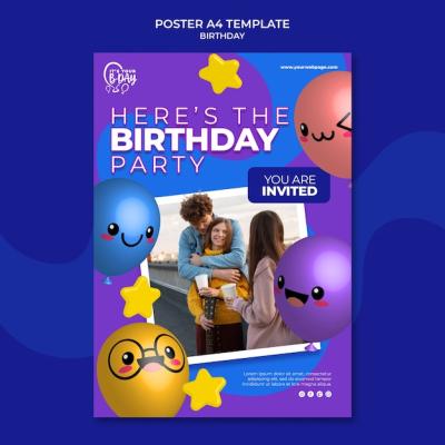 Funny Balloon Poster Template for Birthday Party – Free Download