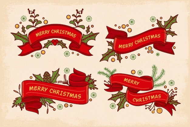 Hand Drawn Christmas Ribbon Collection – Free Download