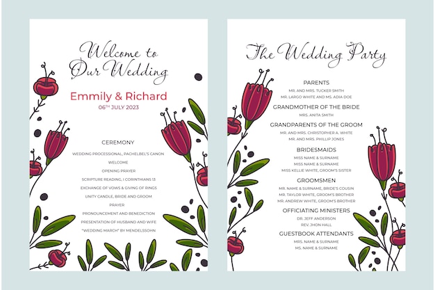 Wedding Order of Service Template in Flat Design – Free Download