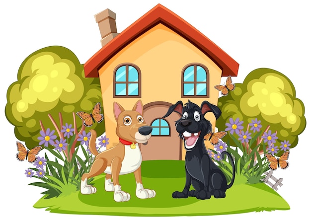 Happy Dogs Outside Cozy Cartoon Home – Free Stock Photo for Download