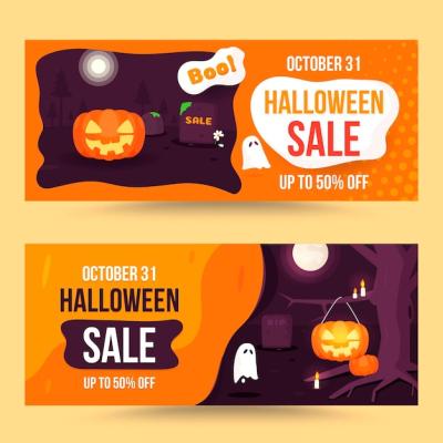 Hand Drawn Flat Halloween Sale Banners Set – Free Stock Photo, Download Free