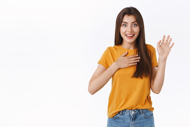 Carefree Smiling Girl Making an Oath on White Background – Free to Download