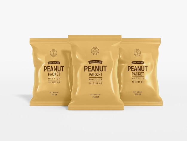 Glossy Foil Peanut Pouch Packet Packaging Mockup – Free Download