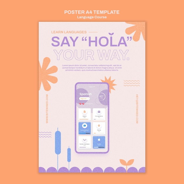 Floral Style Vertical Poster Template for Foreign Language Classes – Free Download