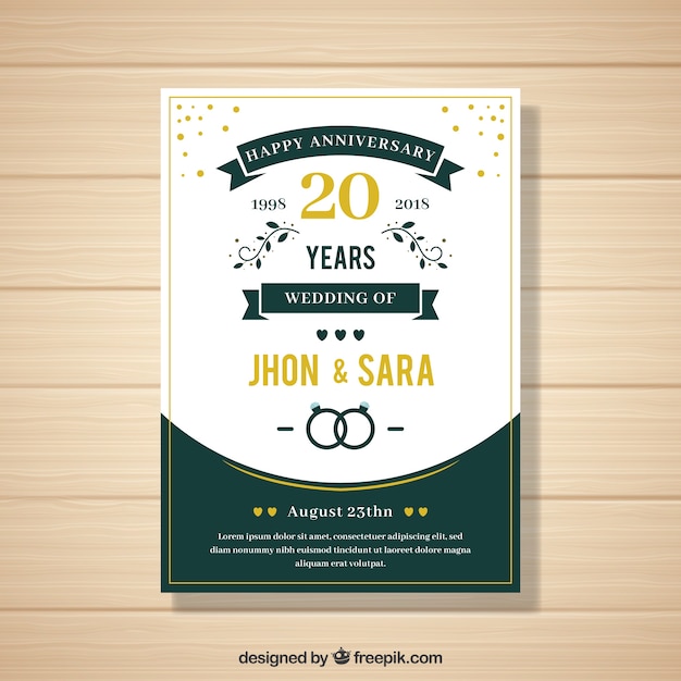 Flat Style Wedding Anniversary Card – Free Download