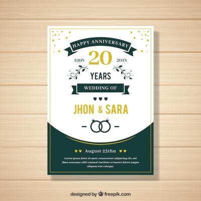 Flat Style Wedding Anniversary Card – Free Download