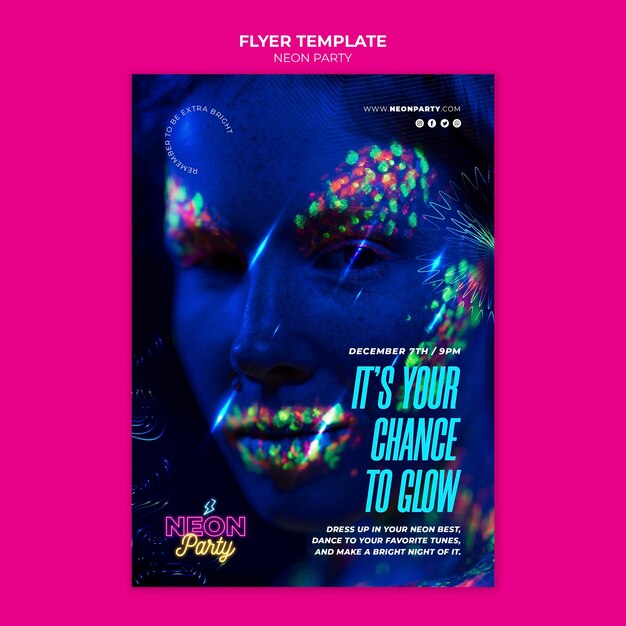 Neon Party Flyer Template for Stunning Event Promotion – Free Download