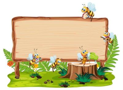 Bee Cartoon on a Blank Wooden Signboard – Free Download