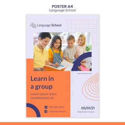 Vertical Poster Design for Language School – Free Download