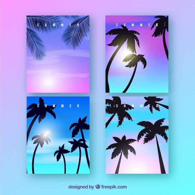 Gradient Summer Cards Featuring Silhouette Palms – Free Download