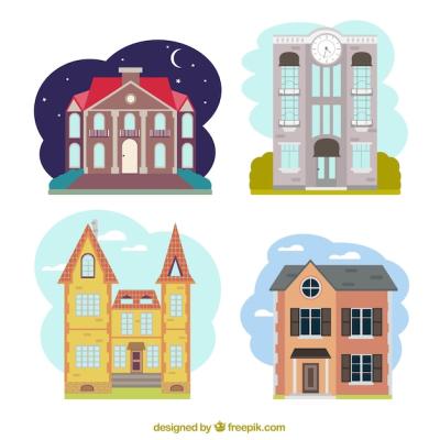 Colored Building Facades in Flat Design – Free Stock Photo Download