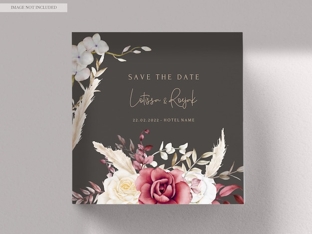 Watercolor Wedding Invitation Template with Maroon and Peach Floral – Free Download