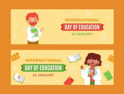 Flat International Day of Education Horizontal Banners Set – Free Download