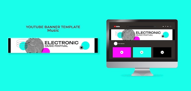 Vibrant Flat Design Electronic Music YouTube Banner – Free Download