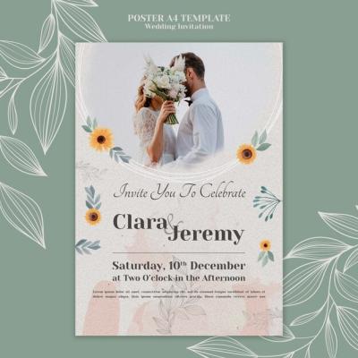 Wedding Invitation Vertical Poster Template Featuring Couple and Flowers – Free Download