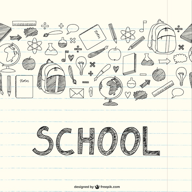 School Items Illustrated on a Notebook – Free Download