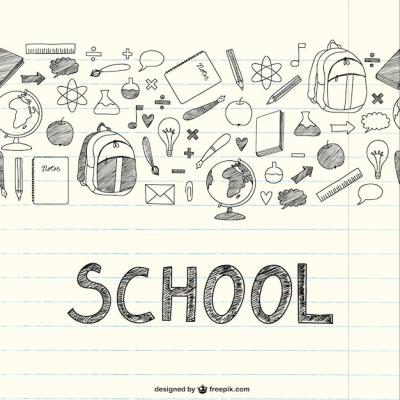 School Items Illustrated on a Notebook – Free Download