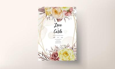 Elegant Watercolor Flower and Leaves Wedding Invitation Set – Free Download