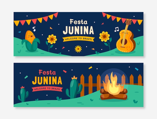 Festive Flat Festas Juninas Horizontal Banners – Free Download