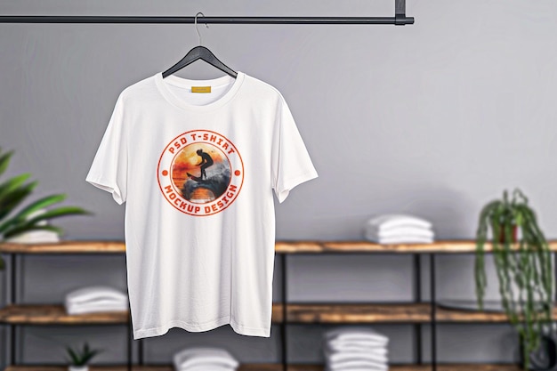 A White T-Shirt With a Logo Hanging on a Rack – Free Download, Free Stock Photo