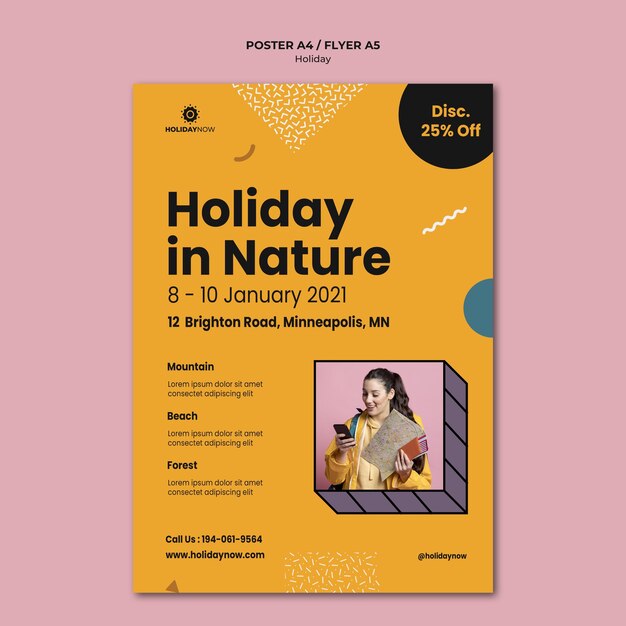 Vertical Poster for Vacations Featuring a Female Backpacker – Free Download