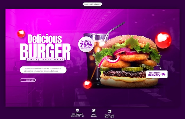 Delicious Burger and Food Menu Web Banner Template – Free Download