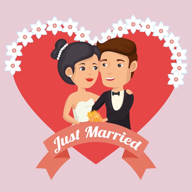 Just Married Couple with Heart Avatars Characters – Free Download