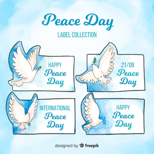 Watercolor Peace Day Badge Collection – Free Download