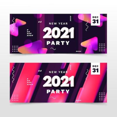 Abstract New Year 2021 Party Banners – Free Download