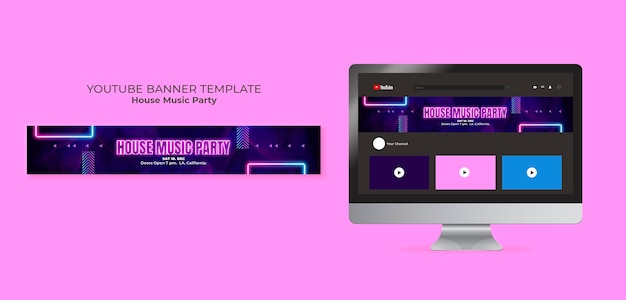 House Music Party YouTube Banner Template – Free Download