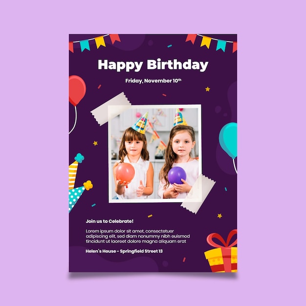 Kids Birthday Party Poster – Free Download, Free Stock Photo