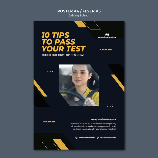 Vertical Poster Template for Driving School Featuring Female Driver – Free Download