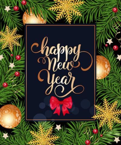 Happy New Year Lettering in Frame with Bow – Free Stock Photo Download