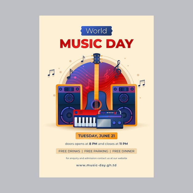 Gradient World Music Day Poster Featuring Piano – Free Download