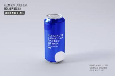 Editable Front View Mockup of a Large Aluminum Drink Can – Free Download