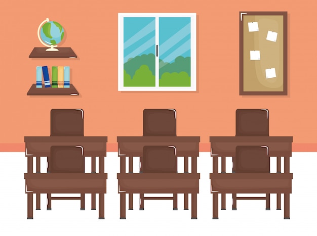 School Classroom Scene with Desks – Free Download