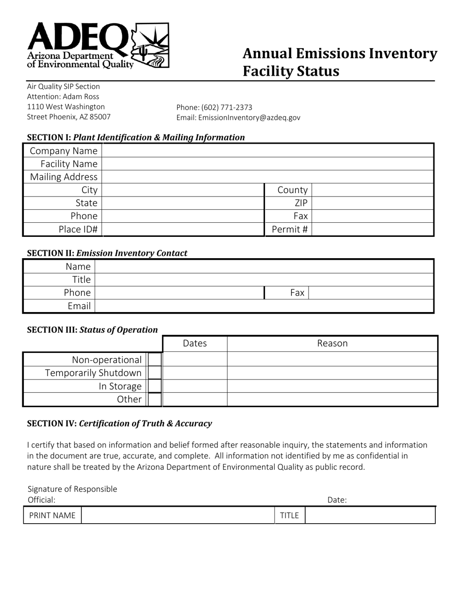 Arizona Annual Emissions Inventory Facility Status Fill Out Sign 