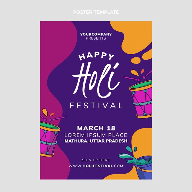 Hand Drawn Holi Vertical Poster Template – Free Download